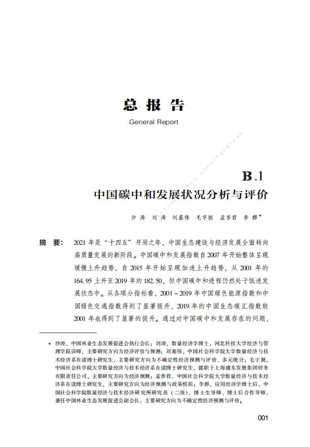 《中国碳中和发展报告》（2022）